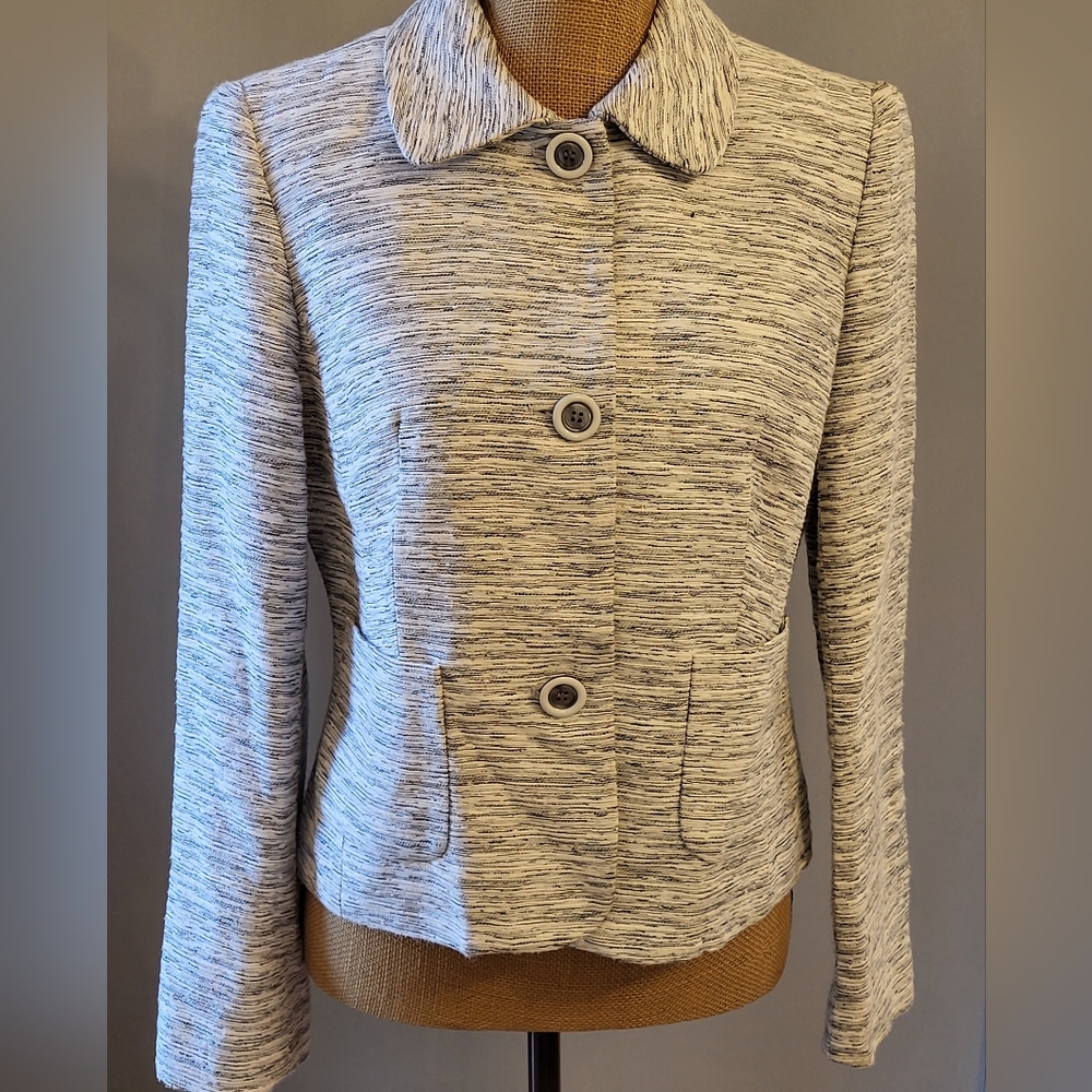 Louben Black and White cotton-blend woven jacket size 8 - Picture 2 of 10